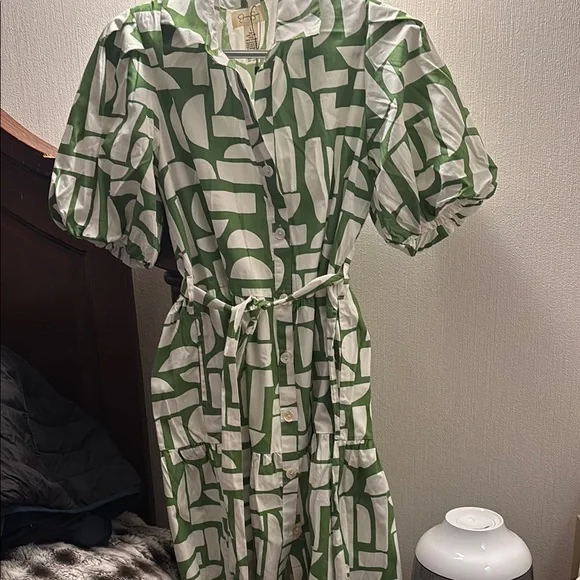 green geo print dress Green Satin Tulle Long Prom Dress, Elegant A-Line Formal Dress
